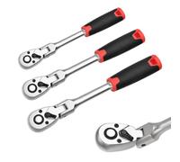 LEONTOOL Juego de llaves de trinquete de cabeza flexible de 3 piezas de 1/10.2 cm, 3/20.3 cm y 1/5.1 cm, llave de vaso ajustable de 180°, 72 dientes, llave de trinquete reversible de liberación rápida