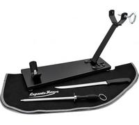 LEPANTO Jamonero Plegable Oscuro mas Set de Corte con Cuchillo, chaira y Cubre jamón, Soporte jamonero para Jamónes y Paletillas.