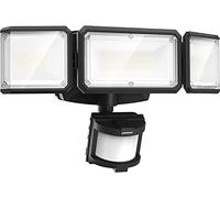 LEPOWER Foco LED para exteriores, funciona con batería, 1500 lm, detector de movimiento, luces de seguridad, 5000 K, IP65 impermeable, luz de inundación inalámbrica con pilas para garaje, patio,