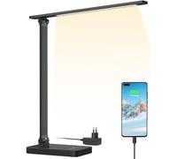 Lepro Lámpara Escritorio LED 655 LM USB Regulable Negro | 3 Modo de Color, 5 Nivel de Brillo, Control Táctil, Puerto Carga USB, Cuidado de Ojos para Cama, Oficina, Estudiar