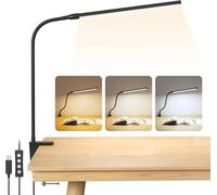 Lepro Lámpara Escritorio Pinza 460 LM Negro | Cuello Cisne Flexible 360°, Regulable, 3 Modo de Color, 10 Nivel de Brillo, Cuidado de Ojos para Oficina, Cabecera, Estudio