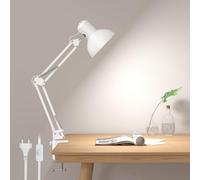 Lepro Lámpara Escritorio Pinza E27 Industrial Blanco | Flexible, Ajustable, Estable, Metal Vintage, Ahorro de Espacio para Cabecera, Estudio, Bombilla E27 No Incluida