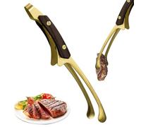 LERANXIN Pinzas Cocina Acero Inoxidable 25,5 cm, Diseño de Doble Pie Pinzas Barbacoa Oro, Multifuncional Pinza para Cocinar, Pinza para Espaguetis con Mango de Madera, para Asadores, Exteriores