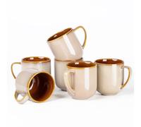 LERATIO Juego de 6 tazas de café de gres de 350 ml con asa grande para café con leche, capuchino, leche, cacao, apto para lavavajillas, capuchino