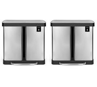 Les Collectors No.928 - Papelera Con Pedal 60 L (30Lx2), Acero Inoxidable, 2 Compartimentos, Cubos Internos Extraibles (Paquete de 2)