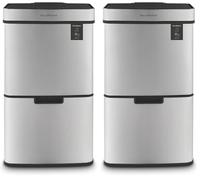 Les Collectors Papelera de Reciclaje N°1010, 64 L (41+11+11) 3 compartimentos, Acero Inoxidable, Cierre Automatico Silencioso, Cesta Organicos de 4L (Paquete de 2)