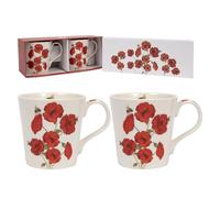 Lesser & Pavey Bee-Tanical - Juego de 2 tazas de cerámica, diseño floral de amapola o cardos (amapola)