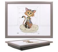 Lesser & Pavey Bug Art Kimba Kitten - Bandeja de Regazo con Bolsa de Frijoles para Servir Platos, Bonitas bandejas de Regazo para Comer en el Regazo para la Cena o el Desayuno, bandejas de Comida de