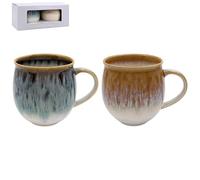 Lesser & Pavey Juego de 2 tazas de cerámica con esmalte reactivo, color ámbar, negro, café, té, medio moteado