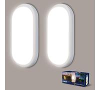 Letlit Aplique Pared Interior 2 Pack, 18W 1800LM Plafon LED Ovalada, 4000K Lampara Techo Baño, IP65 Lampara Exterior Pared, Luz Techo Blanco para Escaleras Pasillo Aseo Garage Cocina Sotano Balcon