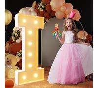 Letra de luz de carpa iluminada con luz cálida, gran letrero de luces LED alfabéticas, control remoto, letra romántica para decoración de boda, San Valentín, cumpleaños, 70 cm - 2,3 pies, I
