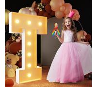 Letra de marquesina con luz cálida, gran letrero de LED con letras del alfabeto, control remoto, decoración romántica con letras para boda y San Valentín, 100 cm-3,3 pies, T