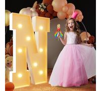 Letra de marquesina con luz cálida, gran letrero de luces LED alfabéticas con control remoto, decoración romántica de letras para boda, San Valentín, cumpleaños, 100cm-3.3ft, N
