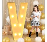 Letra gigante de 120 cm - 4 pies LED V iluminada, letrero de mosaico iluminado de marquesina, lámparas de letras LED para el Día de San Valentín, cumpleaños, Navidad, Año Nuevo