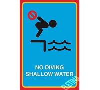 Letrero de advertencia de reglas de piscina, no buceo, aguas poco profundas, impresión de hombre, natación, gran imagen, aviso de seguridad, piscina, carteles de seguridad de 8 x 12 pulgadas, letreros