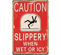 Letrero de aluminio de 20,3 x 30,48 cm con texto en inglés "Attention Caution Slippery When Wet or Icy" Retro Decor Diner Library Bookstore Club Cave, Wall Vintage