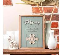 Letrero de madera personalizado para el día de la madre, rompecabezas personalizado para mamá, regalos de madera personalizada con nombre familiar (25 x 38 cm)