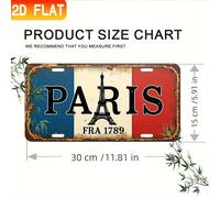 Letrero de matrícula de la Torre Eiffel de París, Francia - Placa de metal vintage duradera para decoración de pared, arte de pared para el hogar, oficina, bar o la cueva del hombre 1 15x30cm
