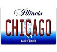 Letrero de metal de 20,3 x 30,5 cm, diseño de Chicago Illinois, decoración de placa de matrícula, pintura de hierro, arte decorativo de pared