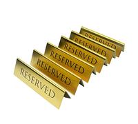 Letrero de metal dorado reservado para restaurantes, bodas, ceremonias y eventos, tienda de campaña de doble cara, 6 x 1.75 pulgadas (paquete de 6)