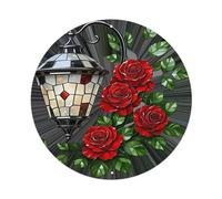 Letrero de metal redondo de hojalata con diseño de rosas y hojas de farol, para cafetería, bar, pub, hogar, sala de juegos, gimnasio, club, decoración de pared, póster de metal vintage de 8 x 8