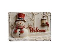 Letrero de metal vintage con diseño de muñeco de nieve, farol de bienvenida, para el hogar, bar, jardín, decoración de pared interior y exterior, póster de metal retro de 8 x 12 pulgadas