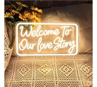 Letrero de neón con texto en inglés «Welcome to Our Love Story», luz de neón LED de color blanco cálido para decoración de pared, boda, compromiso, aniversario, fiesta de cumpleaños, decoración