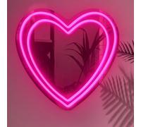 Letrero de neón de doble corazón, espejo LED rosa, decoración de pared, iluminación romántica para decoración de boda, espejo de maquillaje, decoración del hogar y decoraciones de fiesta de cumpleaños
