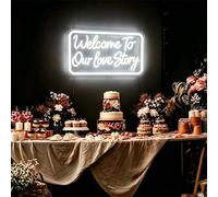 Letrero de neón LED blanco con texto en inglés "Welcome to Our Love Story" para decoración de pared, boda, compromiso, aniversario, fiesta de cumpleaños, decoración romántica de habitación para el