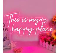 Letrero de neón LED rosa con texto en inglés "This is My Happy Place", decoración estética de habitación para adolescentes, letreros de luz de neón para dormitorio, salón, dormitorio universitario