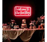 Letrero de neón rojo con texto en inglés "Welcome to Our Love Story", luz de neón LED para decoración de pared, boda, compromiso, aniversario, fiesta de cumpleaños, decoración romántica de habitación