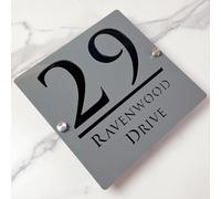 Letrero de número de casa de suspendido hueca 3D acrílico personalizado con nombre de calle fuente moderna | Señal de dirección de tienda placa puerta (Gris&Negro)