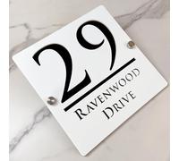 Letrero de número de casa de suspendido hueca 3D acrílico personalizado con nombre de calle fuente moderna | Señal de dirección de tienda placa puerta (blanco&negro)