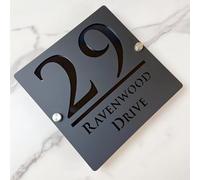 Letrero de número de casa de suspendido hueca 3D acrílico personalizado con nombre de calle fuente moderna | Señal de dirección de tienda placa puerta (negro negro)
