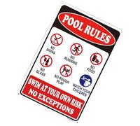 Letrero de reglas de piscina - Aluminio 30 x 20 cm | Señal de advertencia de metal resistente a la intemperie y a la decoloración | Nadar bajo su propio riesgo para decoración junto a la piscina