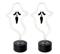 Letrero Halloween 6 luces led, letrero decoración Halloween, mesa o pared, cartel Halloween a pilas, letrero uso interior fiestas Halloween casa, escaparate, colegio LolaHome Set of 2 fantasma models