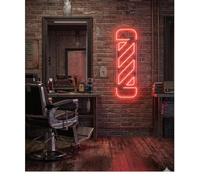 Letrero Neón de Poste de Barbero, Luz neón LED, Color Rojo, Decoración de Pared con base metacrilato transparente, cadena, cable de 1.5 m y alimentación 12 v medidas 55x15 cm