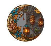 Letrero redondo de metal retro con diseño de farol floral y luna, para cafetería, bar, pub, hogar, sala de juegos, gimnasio, club, decoración de pared, póster de metal vintage de 8 x 8 pulgadas