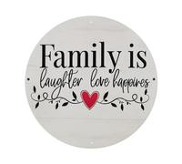 Letrero redondo de metal vintage con texto en inglés "Family Is Laughter Love Happiness" para decoración de pared interior y exterior, póster de metal retro de 8 x 8 pulgadas