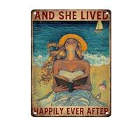 Letreros Cita Inspiradora Y Ella Vivió Feliz para Siempre para La Librería Cozy Corner Gracioso Carteles De Pared De Metal Vintage Placa De Decoración De La Casa para Pub Hogar Bar 30X20Cm
