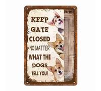Letreros De Metal para Pared Aviso: Mantenga La Puerta Cerrada Sin Importar Lo Que Le Digan Los Perros Corgi. Decorativo Cartel De Placa Divertidos Placa De Pared Póster para Dormitorio 30X20Cm