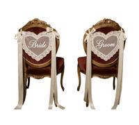Letreros De Silla Recién Casados Con Encaje 2 Corazones Encaje con 3 Metros | de Respaldo Sillas Para Ceremonia, Despedida De Soltera, Iglesia, Banquete, Mesa Recepción
