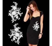 Letsinstyle 1 par de Apliques de Encaje de Flores 3D, Parche de Encaje con Bordado Floral Blanco, Aplique Bordado de Poliéster para Decoración de Vestidos de Novia