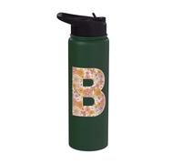 Letter B Initial Retro Flowers Floral 70s Peach Pink Women Stainless Steel Insulated Water Bottle
