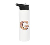 Letter G Initial Retro Flowers Floral 70s Peach Pink Women Stainless Steel Insulated Water Bottle