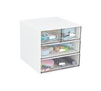 LETURE Organizador de escritorio con 4 cajones, caja de almacenamiento de escritorio de plástico transparente, organización de escritorio para suministros de oficina, bolígrafos de gel, lápices,