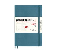 LEUCHTTURM1917 365919 - Calendario semanal y cuaderno de tapa blanda (B6+) 2023, 12 meses, azul piedra, inglés