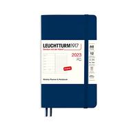 LEUCHTTURM1917 365928 Agenda semanal y cuaderno de tapa blanda de bolsillo (A6) 2023, 12 meses, azul marino, inglés