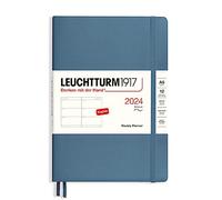 LEUCHTTURM1917 367664 - Agenda semanal, tapa blanda, tamaño mediano (A5) 2024, 12 meses, azul piedra, inglés