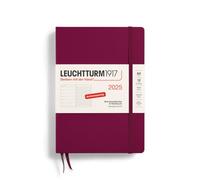 LEUCHTTURM1917 370486 Agenda semanal y cuaderno 2025, tamaño mediano A5, tapa dura, planificador de 12 meses, 80 g, a rayas, Port Red